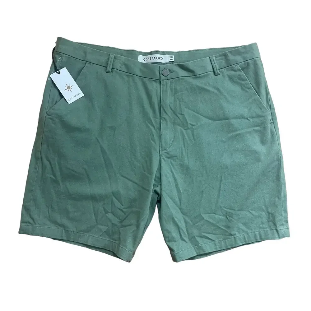 Coastaoro Men’s Cotton Flat Front Shorts Green Size 40 - Picture 1 of 5